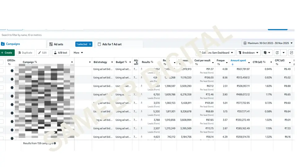 Meta lead generation campaign results – Sameer Digital